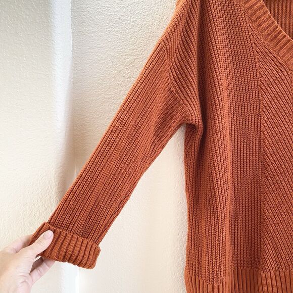 Westbound Womens 2X Long Sleeve Burnt Orange Ribbed V Neck Knit Sweater - Picture 4 of 9
